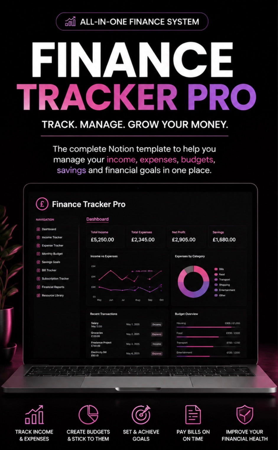 Finance Tracker Pro | Ultimate Personal & Business Finance Notion Template